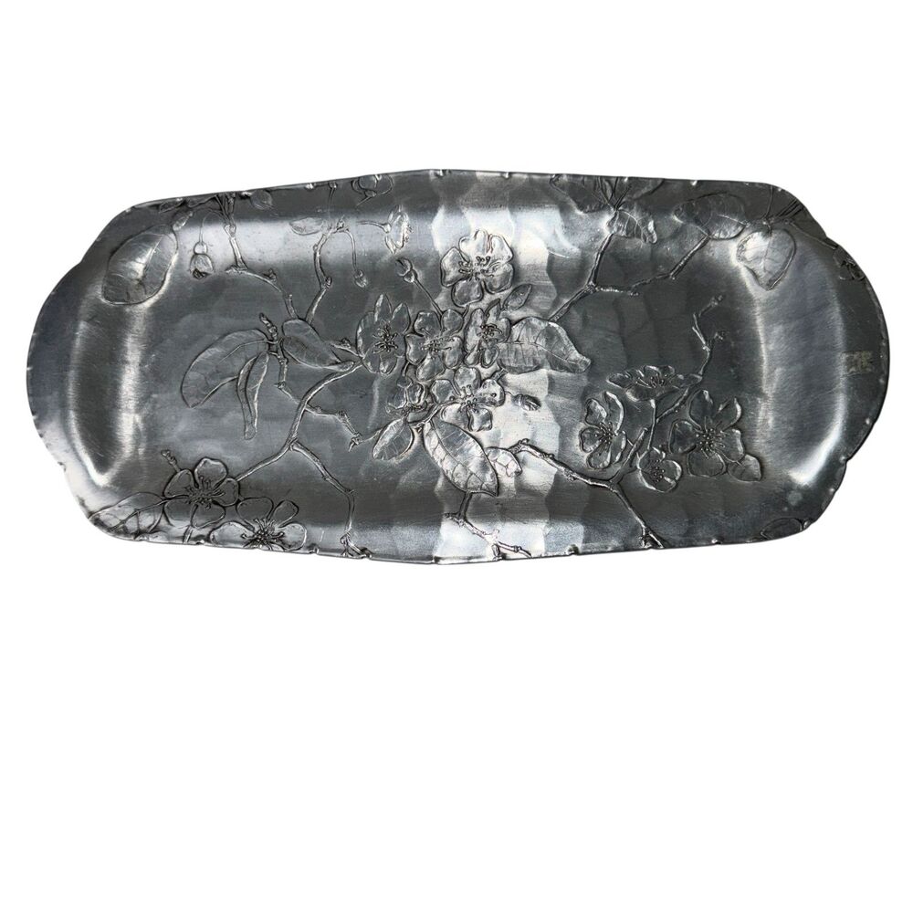 Vintage Wendell August Forge Tray Hand Hammered Aluminum Floral Dogwood Flowers